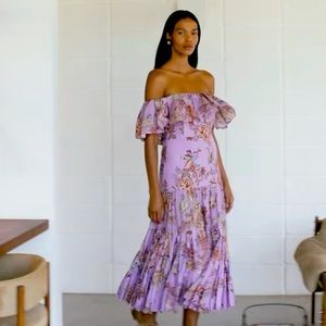 FARM Rio Lilac Floral Monkey Short Sleeve Maxi Dress